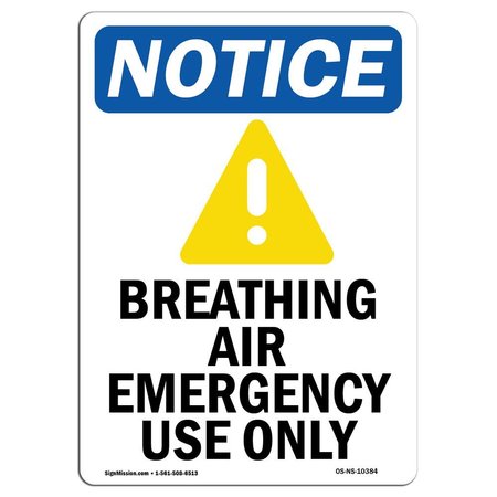 SIGNMISSION OSHA Sign, Breathing Air Emergency With Symbol, 24in X 18in Rigid Plastic, 18" W, 24" L, Portrait OS-NS-P-1824-V-10384